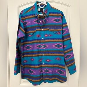 Vintage 90s Panhandle Slim Southwestern Aztec Men's shirt Large 16.5x34 USA
